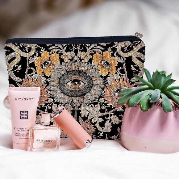 Tarot Evil Eye Sunflower Hippie Snake Vintage Flowers Floral Cosmetic Bag Decora - Picture 4 of 6